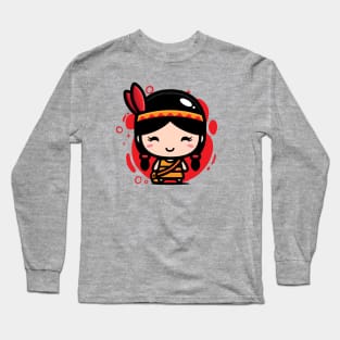 Cute Kawaii Native American Girl // Chibi Style Native American Long Sleeve T-Shirt